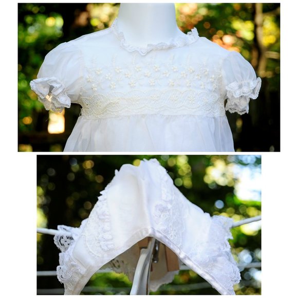 VTG Ivory Christening Baptismal 4-Piece Outfit Gown/Set 0-6M - Picture 5 of 13